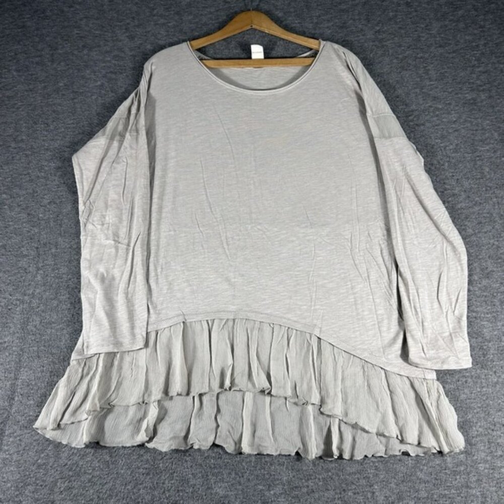 Sundance Boho Tunic Top XL Silk  Ruffle Lagenlook Trim Mixed Media  Minimalist
